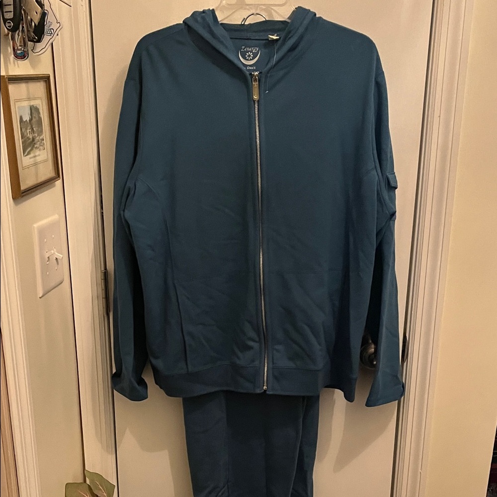 Chico’s Zenergy Cotton Knit Blue Zip-Up Hoodie and Crop Pants Set~ Size 3